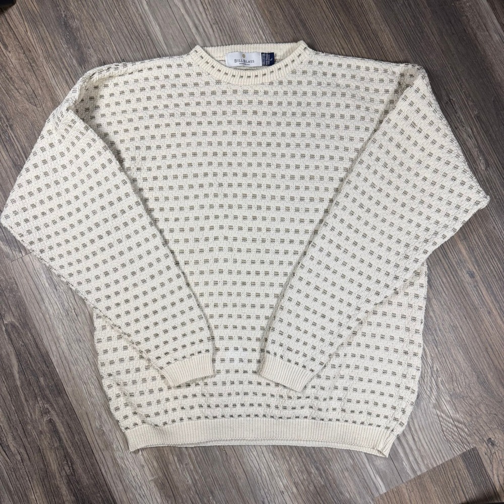 Bill Blass Grandpacore Y2K‎ 90s Vintage Cream Knit Crewneck Sweater USA Mens L